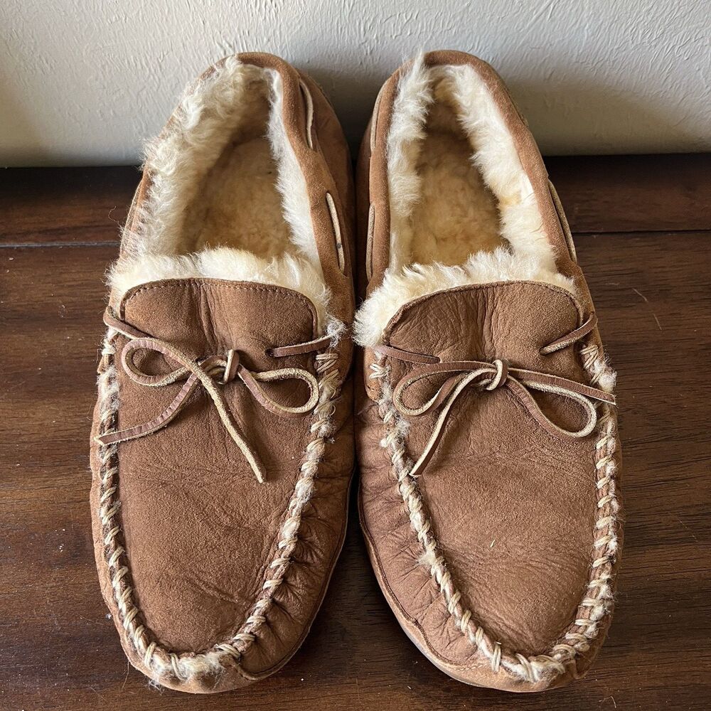 L.L. Bean Chestnut Brown Shearling-Lined Moccasin Slippers